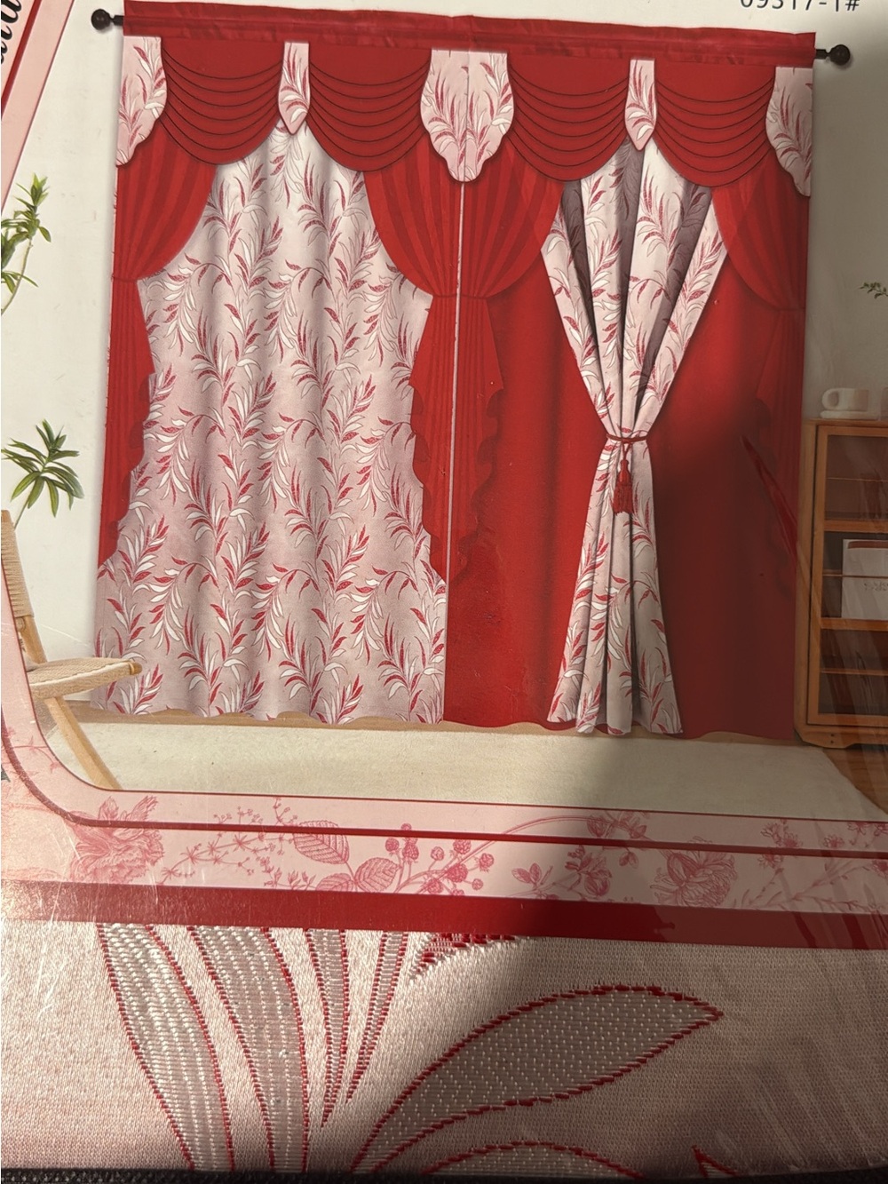 Red and White Floral Drapery Set - Home Bedding